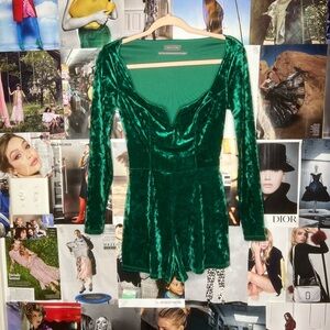 Green Velvet Urban Outfitters Romper, Size  Xs